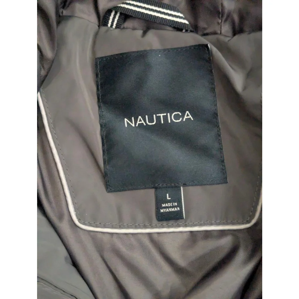 Nautica Grey Quilted Hooded Puffer Jacket Large